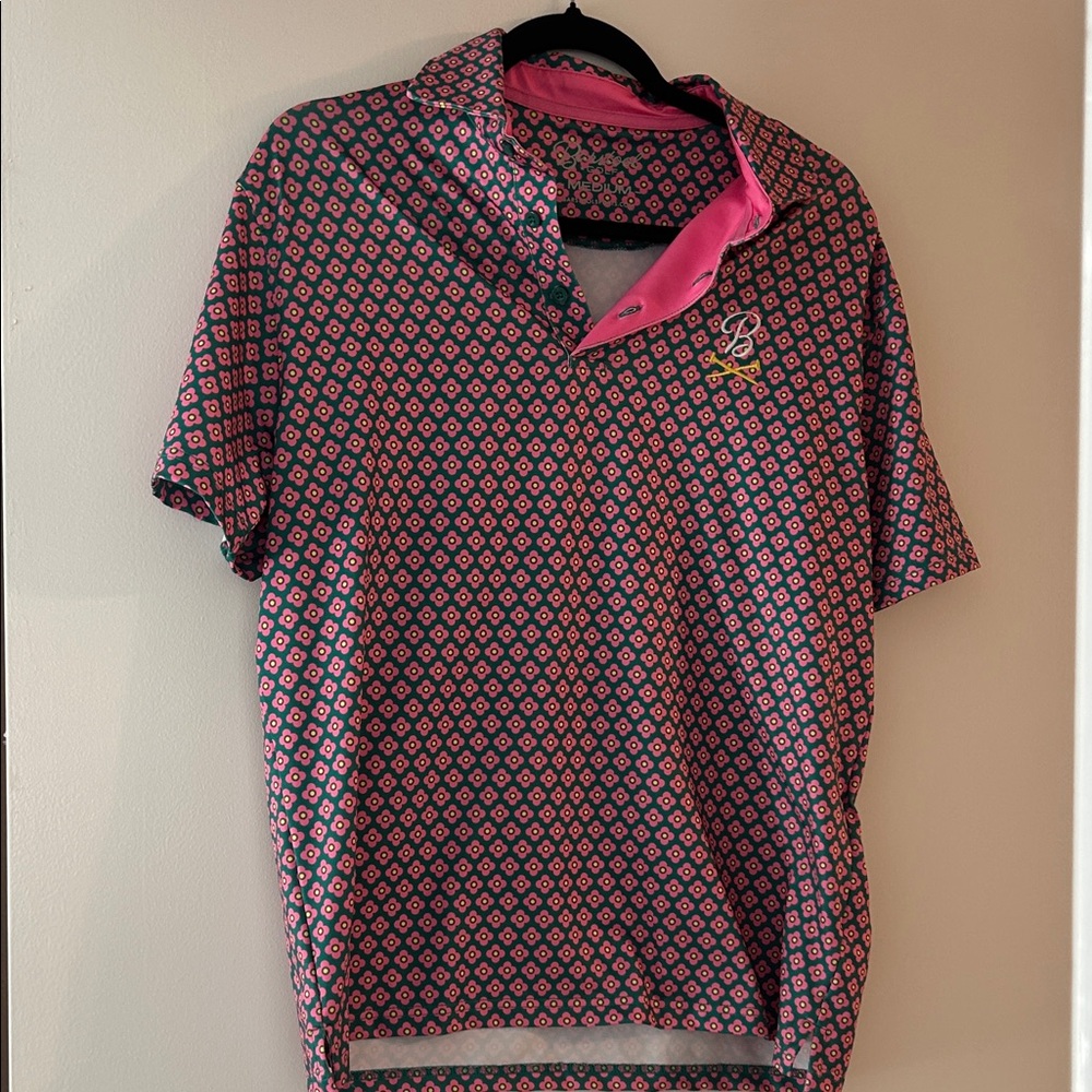 Barstool Golf Patterned Pink, Green and Yellow Polo